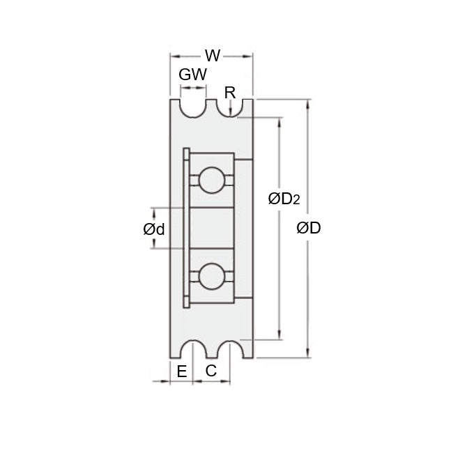 1040020 | PUI004-0320-060-AS440 --- U Groove Idler Pulleys - 2x32x6 mm Double Row - Aluminium Alloy - Clear Anodized