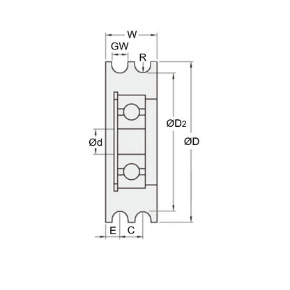 1040020 | PUI004-0320-060-AS440 --- U Groove Idler Pulleys - 2x32x6 mm Double Row - Aluminium Alloy - Clear Anodized