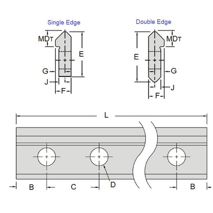 1036459 | DVT1-0318-HCH (Length) --- Tracks Dual Vee - Track Size 1 - 317.5x4.75 mm - Carbon Steel AISI 1045