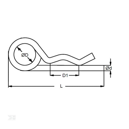 1046354 | RCL-030-073-ZD (2 Pcs) --- Double Coil R Clips - 3x73 mm - Zinc Plated Clip