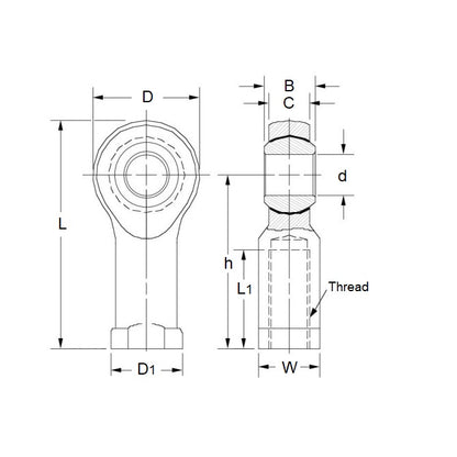 1053904 | REF-040-R-CB --- Female Rod Ends - 4x31 mm - M4x0.7 Right - Bronze Lined Steel Rod End