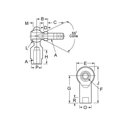 1074142 | EFT4SRS --- 1/4-28 UNF - 6.35mm - Right Hand 17.45x14.28 mm