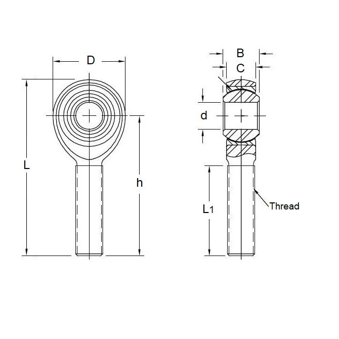 1100015 | REM-120F-L-S4 (Each) --- Male Rod Ends - 12x71 mm - M12x1.25 Left - Stainless Steel 304 Rod End