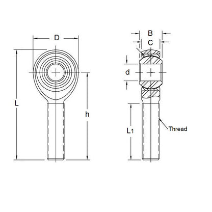 1100015 | REM-120F-L-S4 (Each) --- Male Rod Ends - 12x71 mm - M12x1.25 Left - Stainless Steel 304 Rod End