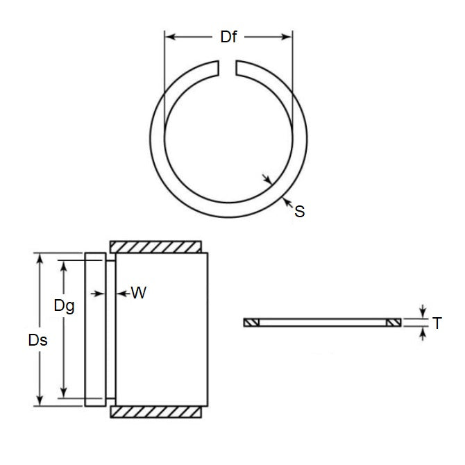 1126850 | WRE-0191-SQ-HC (Pack of 300)  --- External Retaining Rings - 19.05x2.36x17.88 mm Snap Rings - Carbon Spring Steel