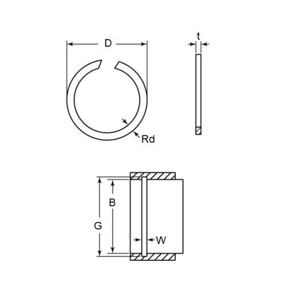 1204108 | WRI-1250-LS (Each) --- Internal Retaining Rings - 125x2.5x127.3 mm Snap Rings - Carbon Spring Steel Snap Ring