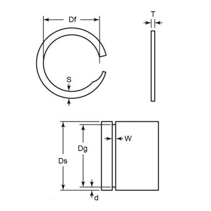 1084618 | US-037 (25 Pcs) --- External Retaining Rings - 9.525x0.38x8.92 mm Spiral Rings - Carbon Spring Steel Spiral Ring