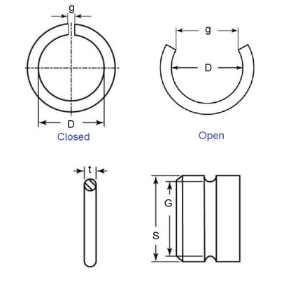 1154700 | WRE-0350-RD (Pack of 5)  --- External Retaining Rings - 35x2.5x32.4 mm Round Wire - Carbon Spring Steel Circlip