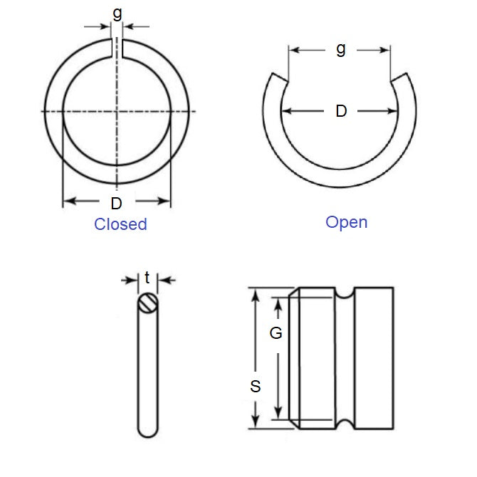 1037823 | WRE-0016-RD --- External Retaining Rings - 1.58x0.23x1.32 mm Round Wire - Carbon Spring Steel