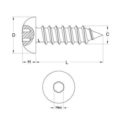 1043434 | SCT0285-019-B-SK-CZ-SM (10 Pcs) --- Button Screws - 2.85mm - 4 Gauge - 19.1 mm - Steel - Zinc Plated Socket Screw