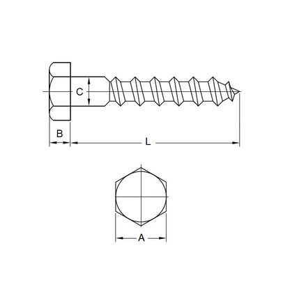 1068959 | SCT0600-040-CO-S6 (50 Pcs) --- Coach Screws - Approx Diameter M6 - 40 mm - Stainless Steel 316 Similar to A4, 18-10 Screw
