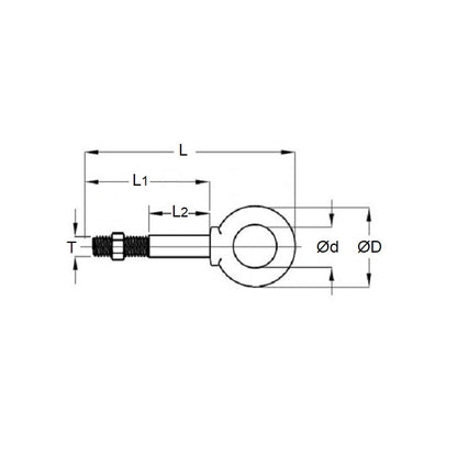 1087097 | CHE-63RS --- Partial Threaded Shank Eye Bolts - 3/8-16 UNC - 9.53mm - 114.3x19.05 mm Shouldered