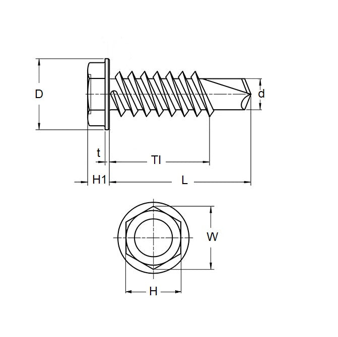 1069453 | SD064-038-HW-CZ (100 Pcs) --- Self Drilling Screws - 1/4-14 - 6.35mm - 38.1 mm - 100 Hex Washer Head - Steel Zinc Plated Screw
