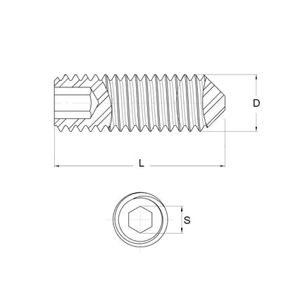 1060695 | SS042C-0064-AS-CP (Pack of 100)  --- Cone Point Socket Set Screws - 8-32 UNC - 4.17mm - 6.4 mm  - Carbon Steel Screw