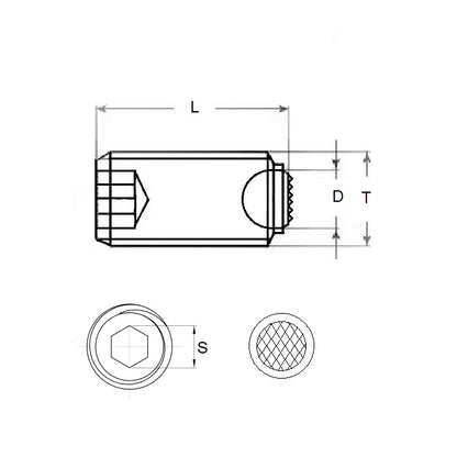 1079457 | SS080M-0095-S4-S440-DKT --- Diamond Knurled Tip Socket Set Screws - M8 - 8x1.25mm - 9.5 mm  - 304 Stainless Steel with 440C Stainless HRC 50-55 tip Screw