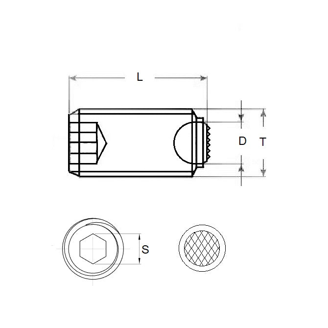 1079862 | SS080M-0115-S4-S440-DKT --- Diamond Knurled Tip Socket Set Screws - M8 - 8x1.25mm - 11.5 mm  - 304 Stainless Steel with 440C Stainless HRC 50-55 tip Screw