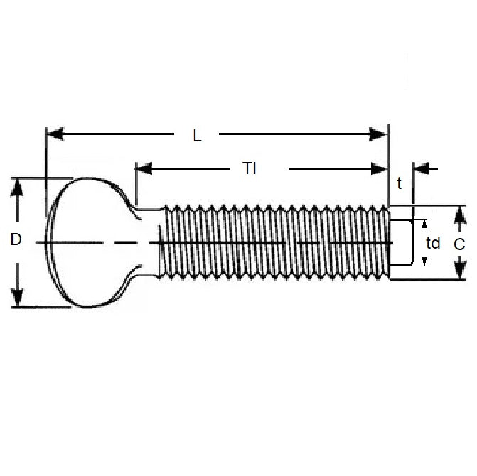 1065010 | THS048F-013-F-CZ-NT (Each) --- Thumb Screws - 10-32 UNF - 4.76mm - 12.7 - - Nylon Tip - Carbon Steel Zinc Plated Screw