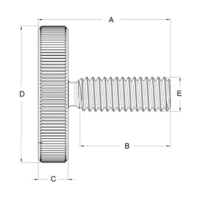 1049893 | THS035C-011-K-3-N --- Thumb Screws - 6-32 UNC - 3.5mm - 11.11x25.4 mm Knurled - Stainless Steel 303/304 Similar to A2, 18-8 HRB80 Screw