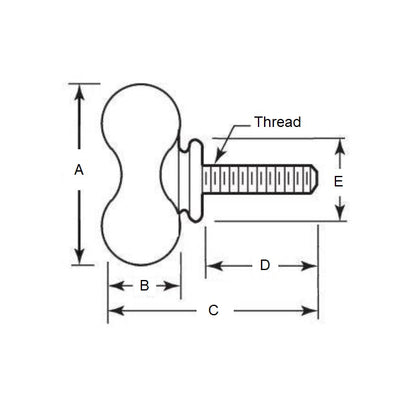 1072448 | THS064C-025-W-CS-WF --- Thumb Screws - 1/4-20 UNC - 6.35mm - 25.4x46.04 mm Wing - Malleable Iron Screw