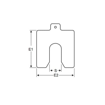 1000201 | SHMPS-42235 (10 Pcs) --- Slotted Shims - Thickness 0.015 inch 0.625 - 2 inch x 2 inch Imperial Sizes - Carbon Steel Shim