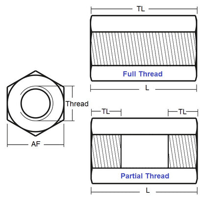 1042370 | SHX-T-0250-25-005-MZ (5 Pcs) --- Threaded Spacers - M2.5 - 2.5x0.45mm - 25x5 mm - Steel - Mild S300 Pb Zinc Plated