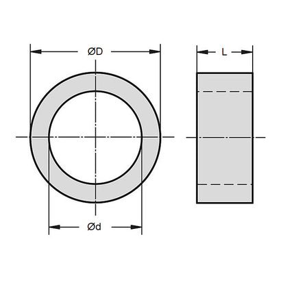 1043308 | W0030-F-006-010-BN (PK-5) --- Through Bore Round Spacers - 3x6x1 mm - Brass - Nickel Plated Spacer