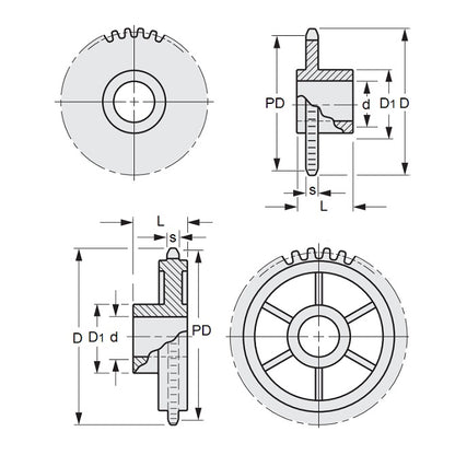 1089444 | SP1-031-015B-010-040-AB (3 Pcs) --- Roller Chain Sprockets - 10 tooth - 9.92x7.9 mm Simplex - Acetal Sprocket