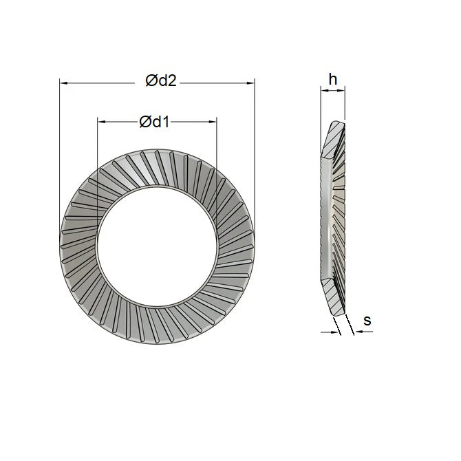 1051947 | W0040-LK-007-005-S-CB (5 Pcs) --- Serrated Washers - 4x7x0.5 mm Safety - Carbon Spring Steel Self Finish Washer