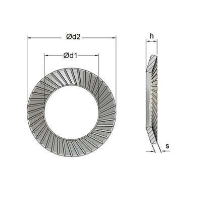 1051947 | W0040-LK-007-005-S-CB (5 Pcs) --- Serrated Washers - 4x7x0.5 mm Safety - Carbon Spring Steel Self Finish Washer
