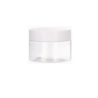 1225751 | JAR-042-028 (10 Pcs) --- Bottles Containers - Type Plastic Jar 20 ml - Clear Plastic with White Screw Top - Plastic Container