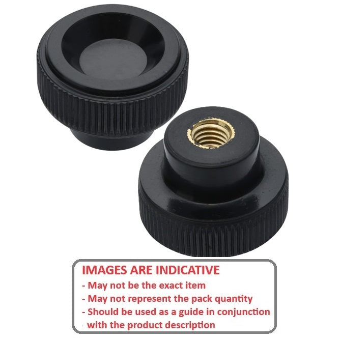 1225680 | KF040M-020-KND-PH --- Disc Knobs - M4 - 4x0.7mm - 20x7 mm Female Knurled Plastic - Brass Knob