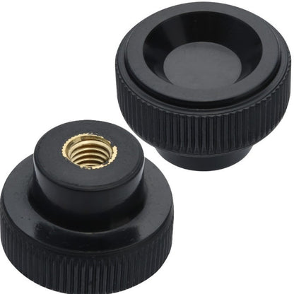 1225693 | KF050M-020-KND-PH --- Disc Knobs - M5 - 5x0.8mm - 20x9 mm Female Knurled Plastic - Brass Knob