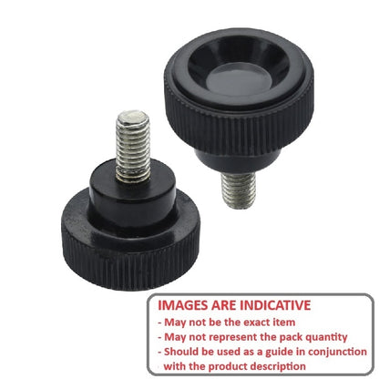 1225696 | KM050M-020-KND10-PH --- Disc Knobs - M5 - 5x0.8mm - 20x10 mm Male Knurled Plastic - Steel Knob