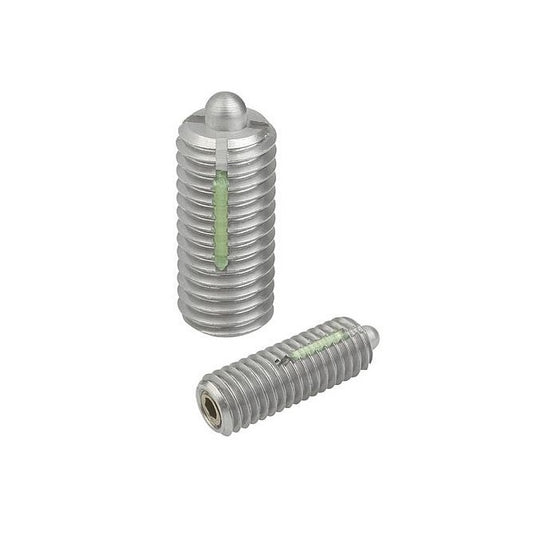 Ball Threaded Plungers - 5/16-18 UNC - 7.94mm - 18 mm - 4.8 N Stainless Body and Ball with Threadlock - Stainless Steel 303 Similar to A2, 304, 18-8 