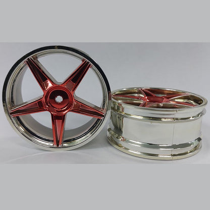 1224962 | RM-XO-060N-SR-5 (2 Pcs) --- RC Car Rims Hobby - Rim Colour Silver with Red 5 Spoke Tenth Scale - Aluminium Rim