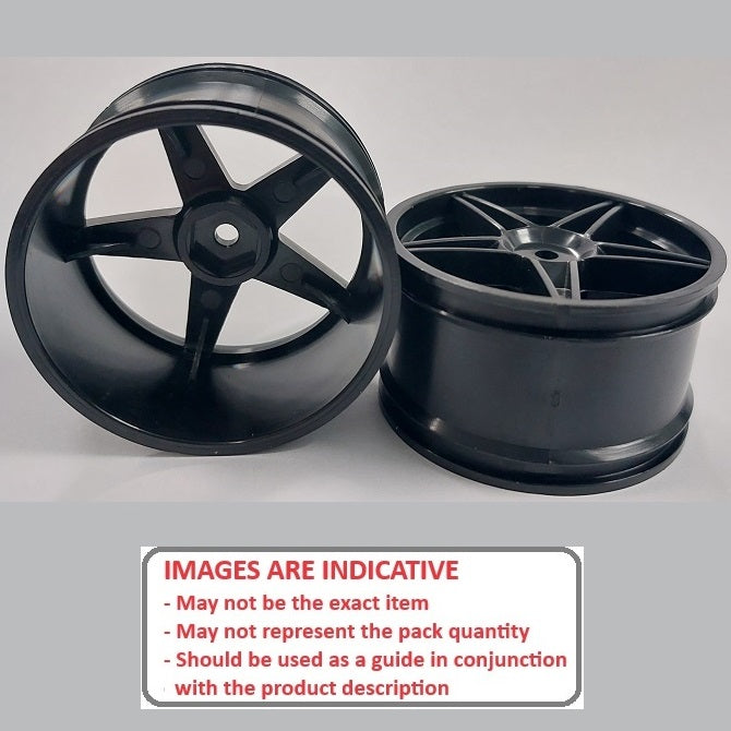 1224953 | RM-XO-060W-BK-5 (2 Pcs) --- RC Car Rims Hobby - Rim Colour Black 5 Spoke Tenth Scale - Plastic Rim
