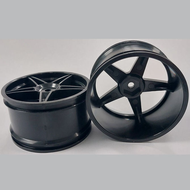 1224953 | RM-XO-060W-BK-5 (2 Pcs) --- RC Car Rims Hobby - Rim Colour Black 5 Spoke Tenth Scale - Plastic Rim