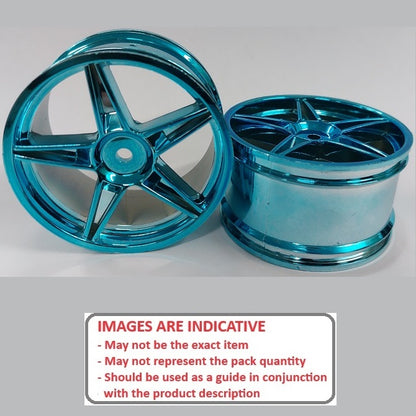 1225032 | RM-XO-060W-BU-5 (2 Pcs) --- RC Car Rims Hobby - Rim Colour Metallic Blue 5 Spoke Tenth Scale - Aluminium Rim