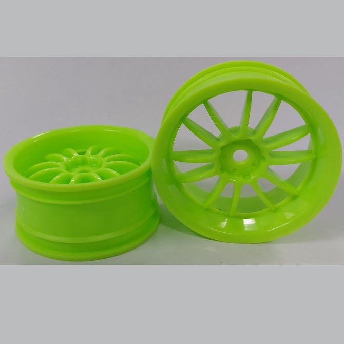 1225360 | RM-XR-052-LG12 (2 Pcs) --- RC Car Rims Hobby - Rim Colour Lime Green 12 Spoke Tenth Scale - Aluminium Rim