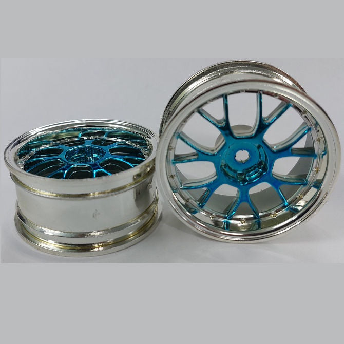 1225144 | RM-XR-052-SBU-7K (5 Pcs) --- RC Car Rims Hobby - Rim Colour Silver with Blue 7 Fork Spoke Tenth Scale - Aluminium Rim