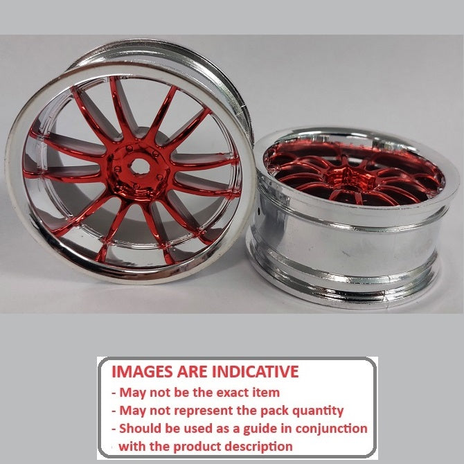 1225364 | RM-XR-052-SR-12 (6 Pcs) --- RC Car Rims Hobby - Rim Colour Silver/Red 12 Spoke Tenth Scale - Aluminium Rim