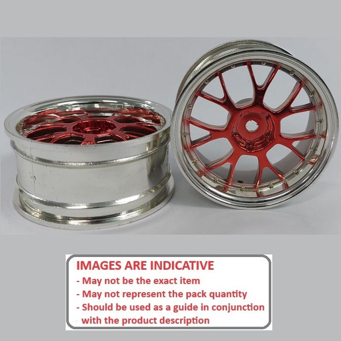 1225146 | RM-XR-052-SR-7K (4 Pcs) --- RC Car Rims Hobby - Rim Colour Silver/Red 7 Fork Spoke Tenth Scale - Plastic Rim