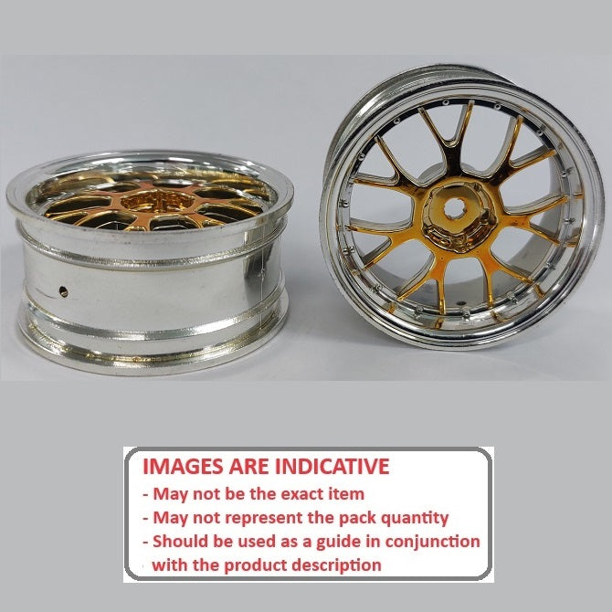 1225145 | RM-XR-052-SY-7K (5 Pcs) --- RC Car Rims Hobby - Rim Colour Silver with Yellow 7 Fork Spoke Tenth Scale - Aluminium Rim