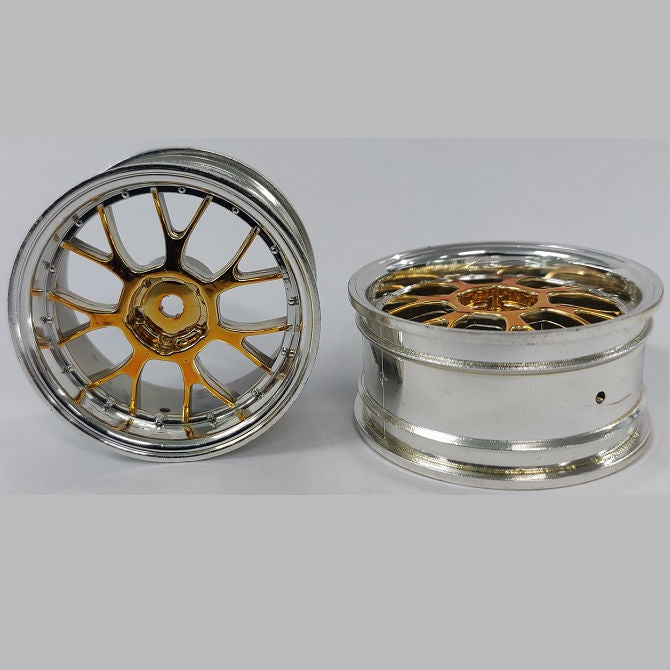 1225145 | RM-XR-052-SY-7K (5 Pcs) --- RC Car Rims Hobby - Rim Colour Silver with Yellow 7 Fork Spoke Tenth Scale - Aluminium Rim
