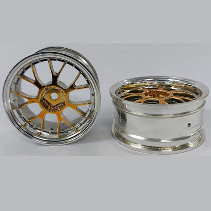 1225145 | RM-XR-052-SY-7K (5 Pcs) --- RC Car Rims Hobby - Rim Colour Silver with Yellow 7 Fork Spoke Tenth Scale - Aluminium Rim
