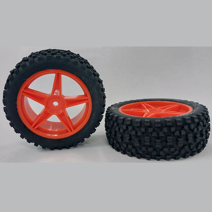 1074598 | WH-8O-085-34-FO-5 (2 Pcs) --- RC Car Wheels Hobby - Rim Colour Fluoro Orange 5 Spoke - Black Tenth Scale - Plastic Wheel