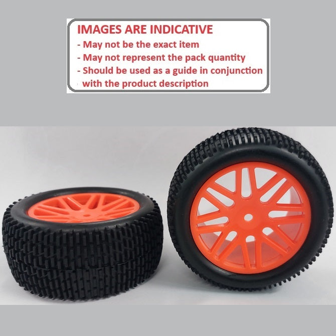1074924 | WH-8O-112-43-FO-8 (2 Pcs) --- RC Car Wheels Hobby - Rim Colour Fluoro Orange 16 Spoke - Black Eighth Scale - Plastic Wheel