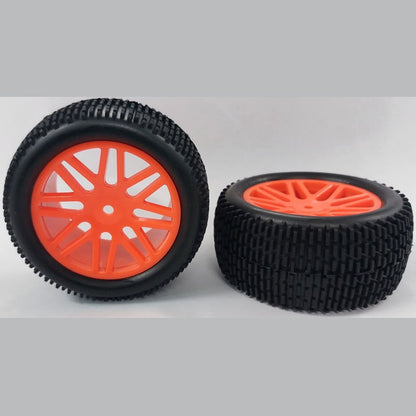 1074924 | WH-8O-112-43-FO-8 (2 Pcs) --- RC Car Wheels Hobby - Rim Colour Fluoro Orange 16 Spoke - Black Eighth Scale - Plastic Wheel