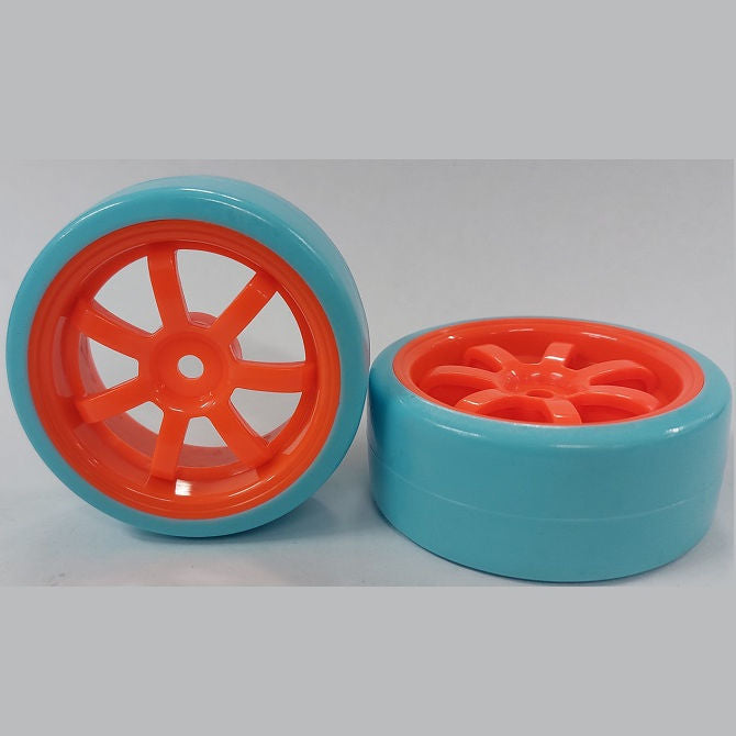 1074621 | WH-XD-063-26-FO-7-BL (2 Pcs) --- RC Car Wheels Hobby - Rim Colour Fluoro Orange 7 Spoke - Blue Tenth Scale - Plastic Wheel