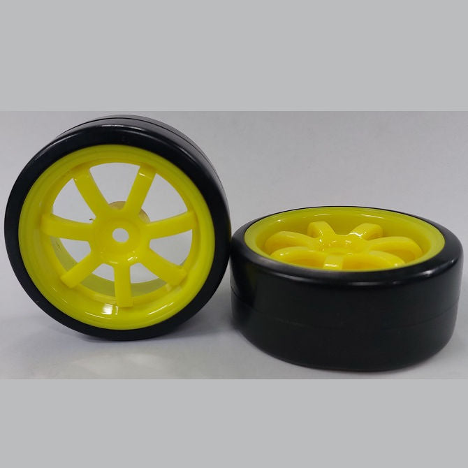 1138221 | WH-XD-063-26-Y-7-BK (2 Pcs) --- RC Car Wheels Hobby - Rim Colour Yellow 7 Spoke - Black Tenth Scale - Plastic Wheel